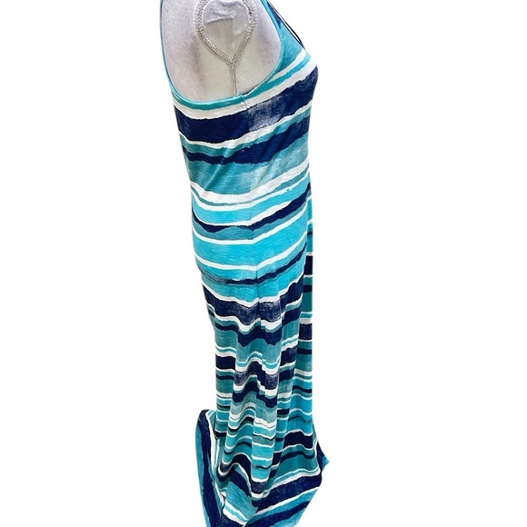 Life is good casual striped blues sleeveless slip on maxi dress size medium - Picture 5 of 9